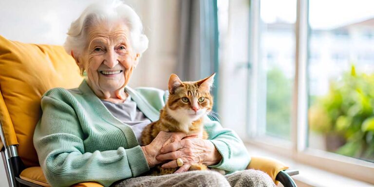 Caregiver reviews a personalized care plan with an older resident at a bright assisted living table.